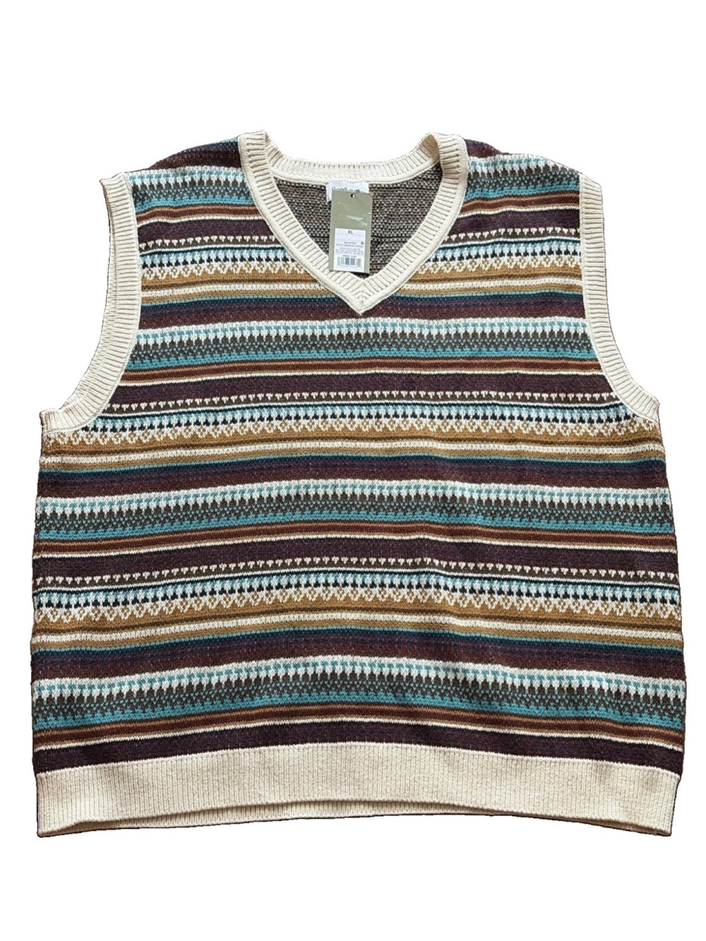 Goodfellow & Co Fair Isle Striped Knit Sweater Vest V-Neck Dad Sweater Sz XL NWT